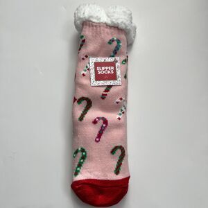 Christmas Holiday Candy Cane Fuzzy Slipper Socks NWT